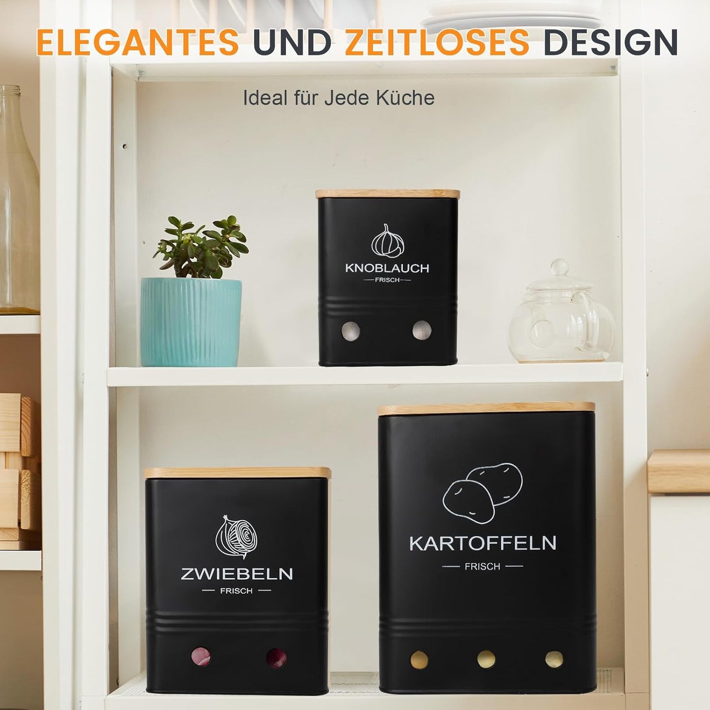 Gemüse Aufbewahrungsboxen-Set (3 Stück), Schwarz