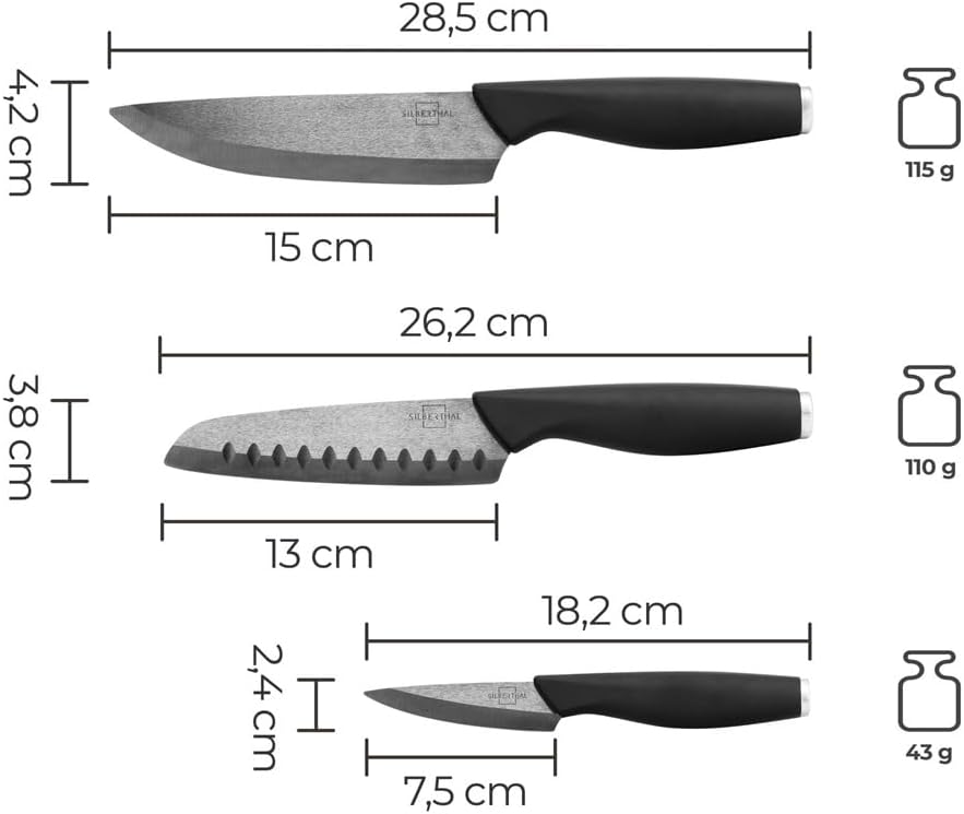 Messerblock mit Messer, Schwarz + 3tlg. Messerset
