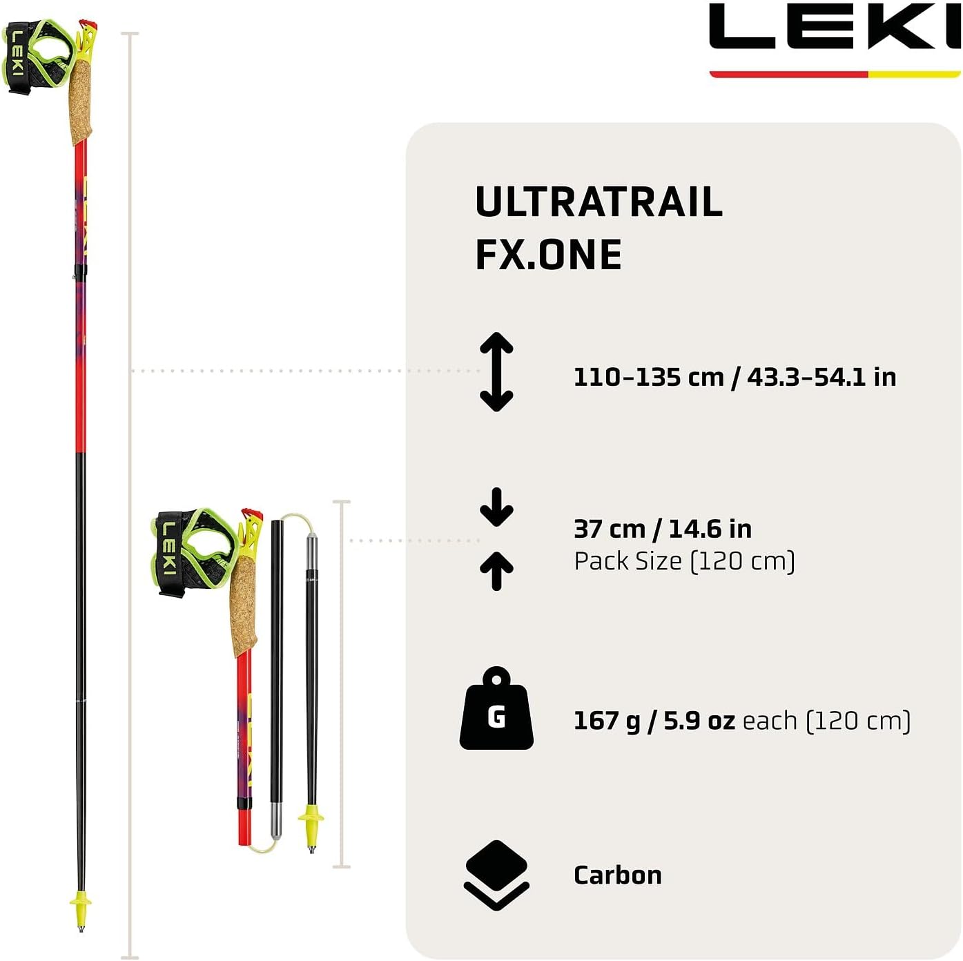 Ultratrail FX.One Trailrunning Stöcke faltbar, 130 cm bright red-violet-neonyellow