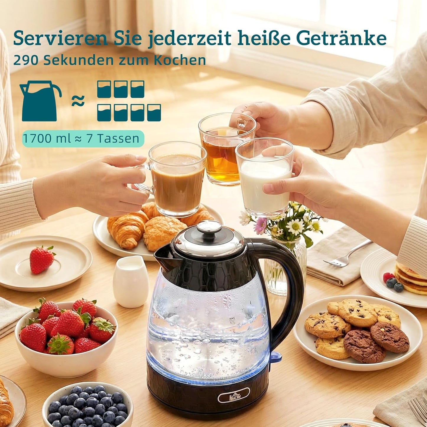 Wasserkocher-Toaster-Set mit Schnellkochfunktion