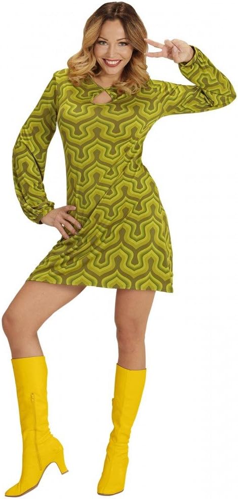 70er Retro Disco-Kleid mit Tapetenmuster, XL Grün