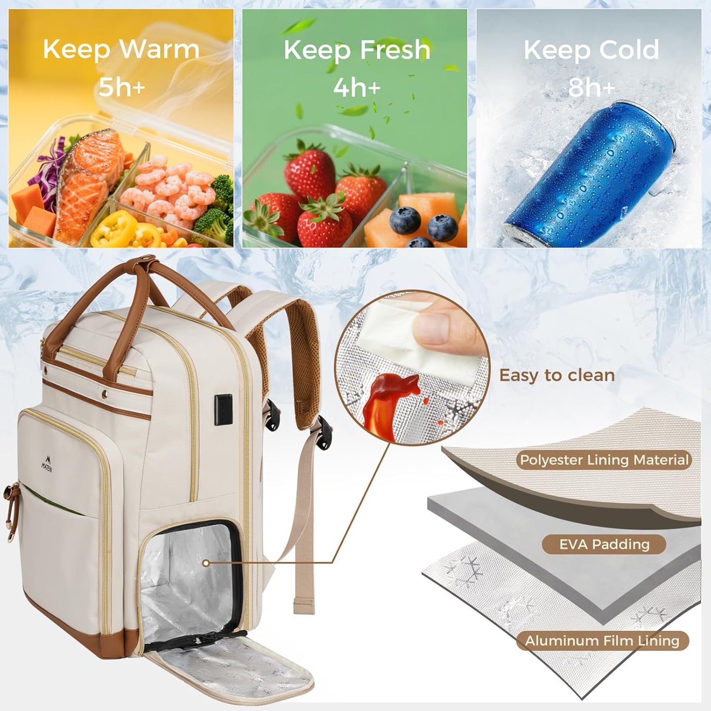 Laptop-Rucksack mit Kühlfach, Beige