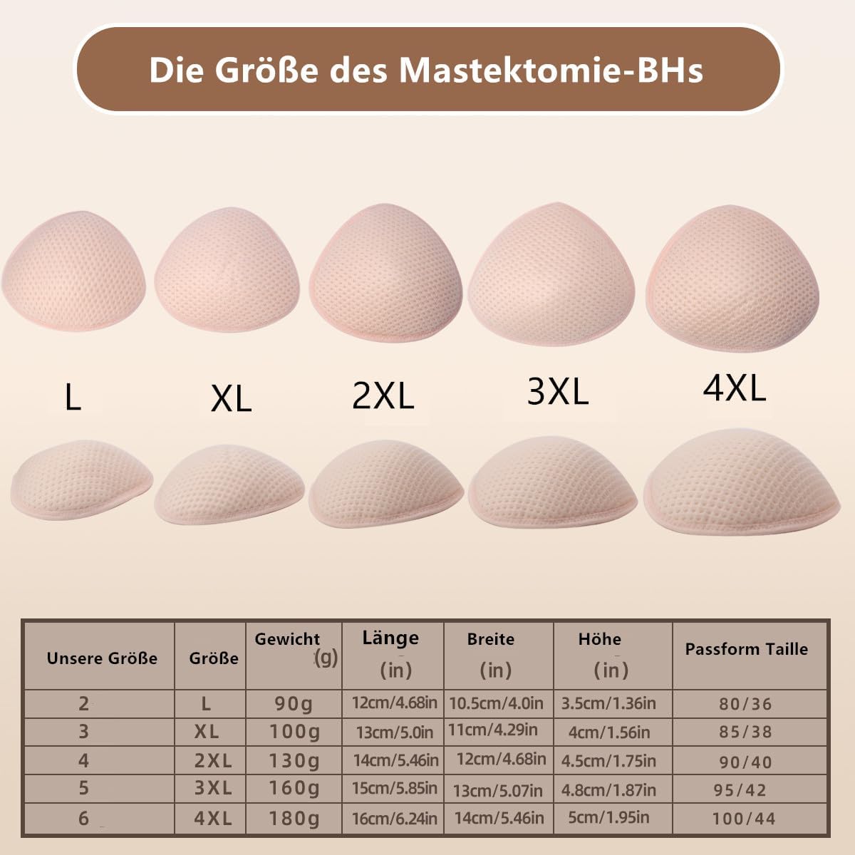 Brustprothese für Mastektomie, Schwimmgeeignet, 90g, L-90G