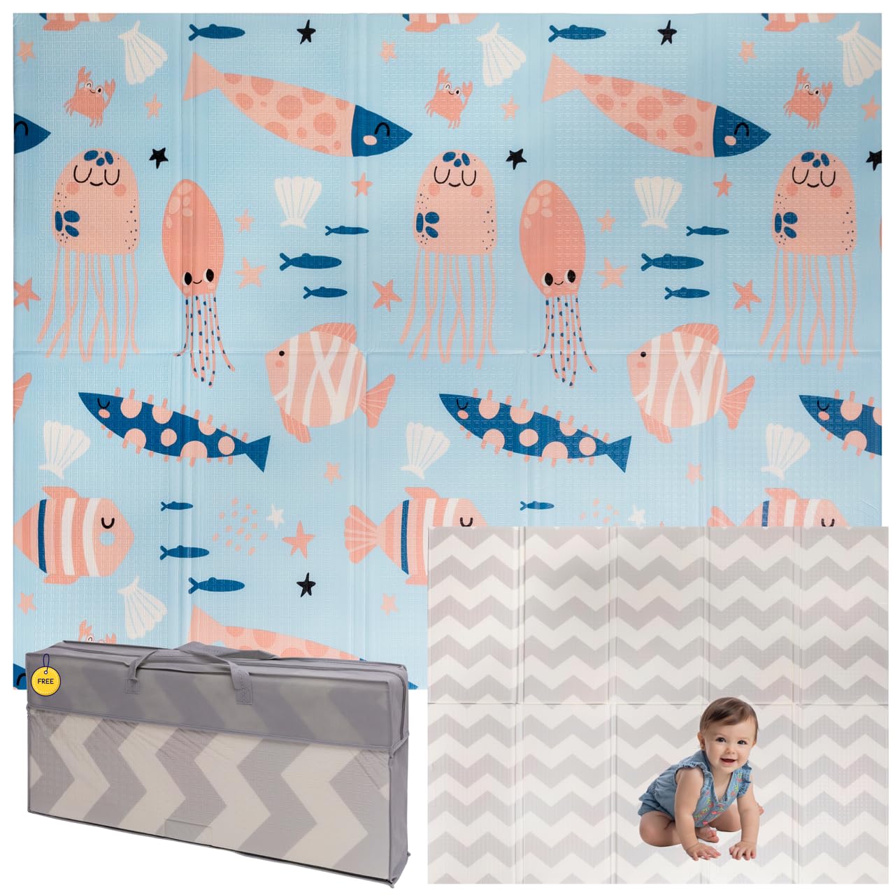 Faltbare Baby-Spielmatte, sensorisch & wasserdicht, 180cm x 200cm x 1cm dick Underwater Wonders