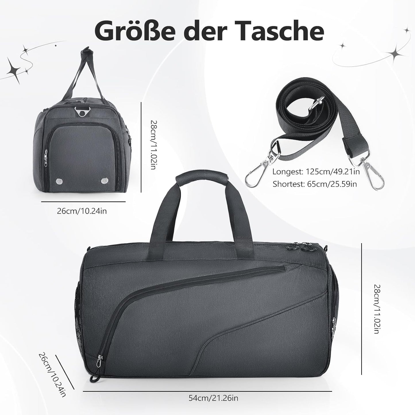 Sporttasche mit Schuh- und Nassfach, 40L, Grau