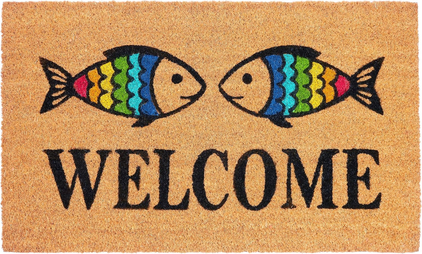 Antirutsch Fussmatte, Welcome - Regenbogen Fische