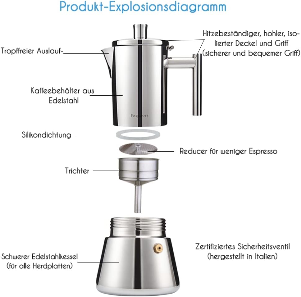 Espressokocher für 4 Tassen, 200ml Silber
