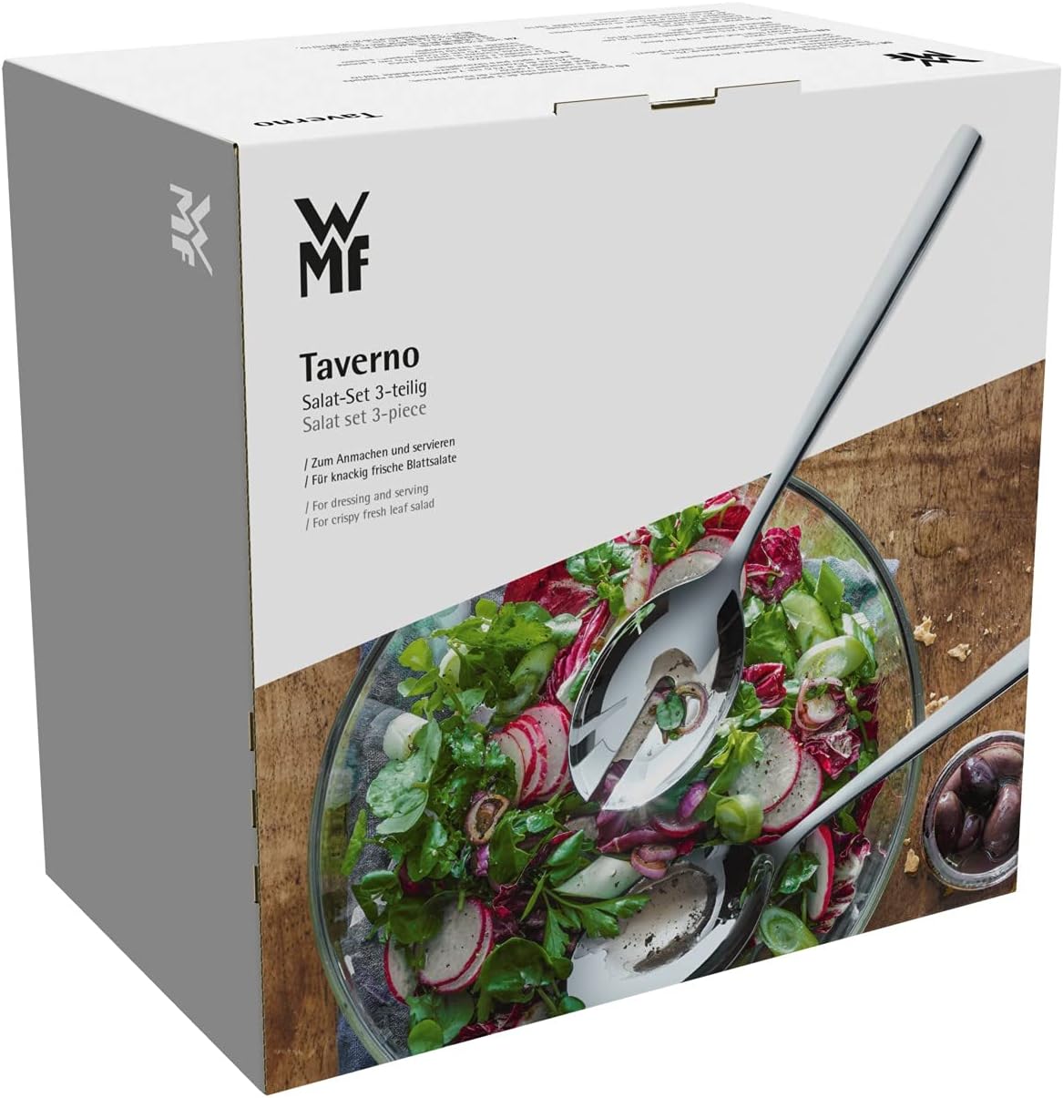 Salatschüssel Set mit Salatbesteck 25cm Taverno Glas Edelstahl 18/10 poliert, Salatschüssel 23.5 cm