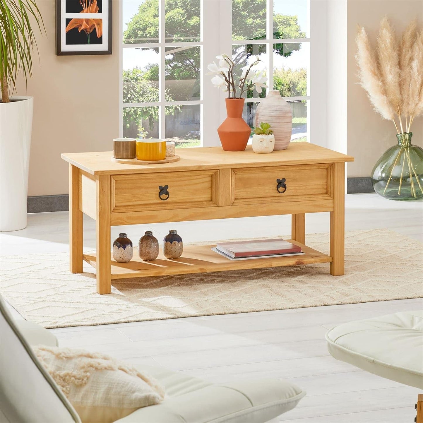 Couchtisch Tequila mit Schubladen im Landhausstil, Braun