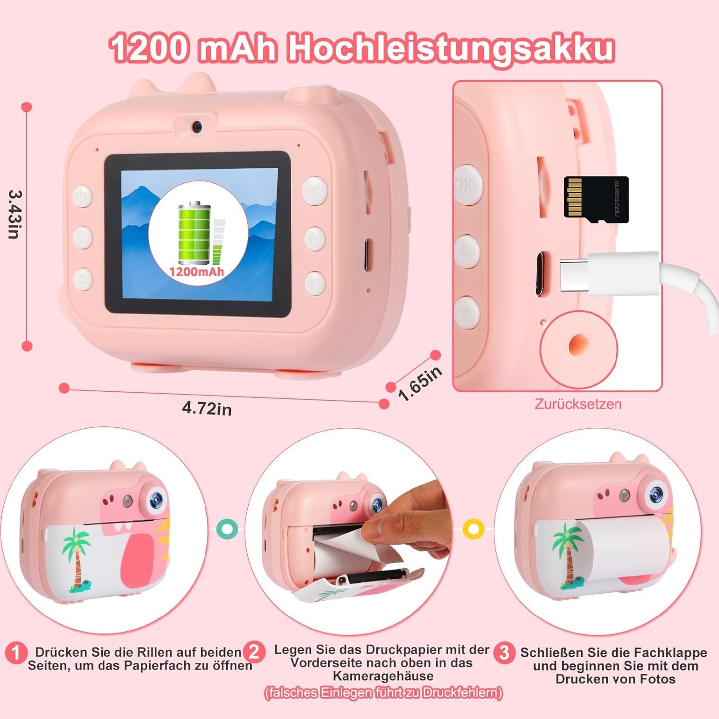 Sofortbildkamera für Kinder, Pink
