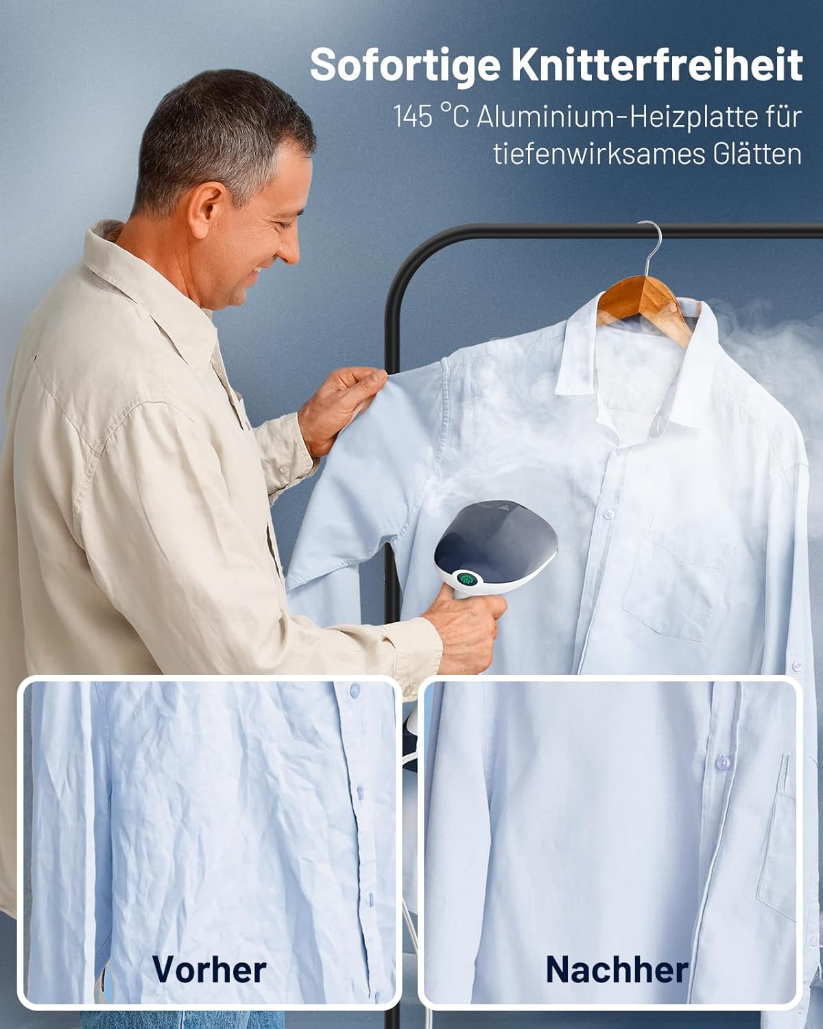 Dampfglätter mit Abschaltautomatik, Blau-weiss