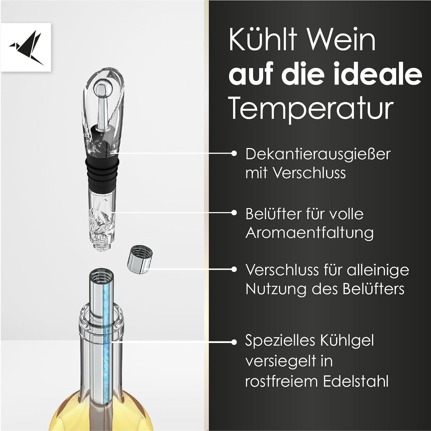 6-teiliges Weinkühlstab Set mit Ausgiesser