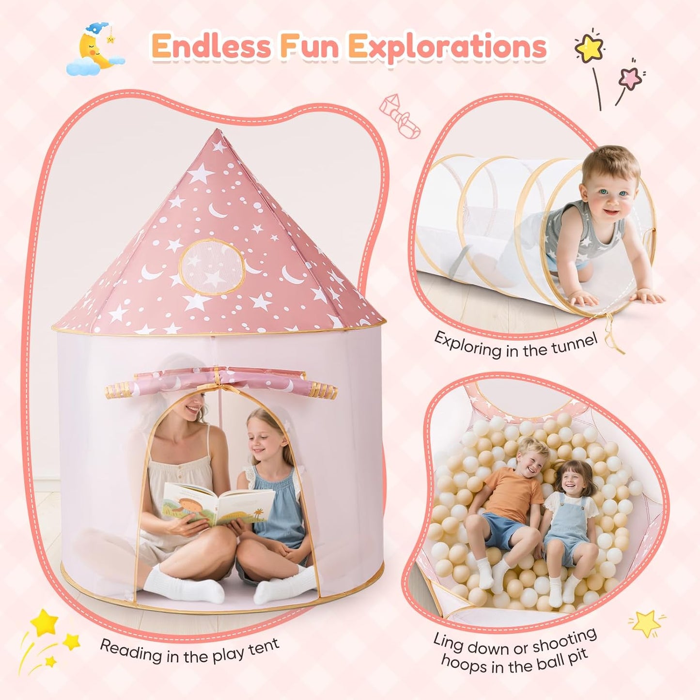 Spielzelt mit Tunnel und Bällebad, 3-in-1