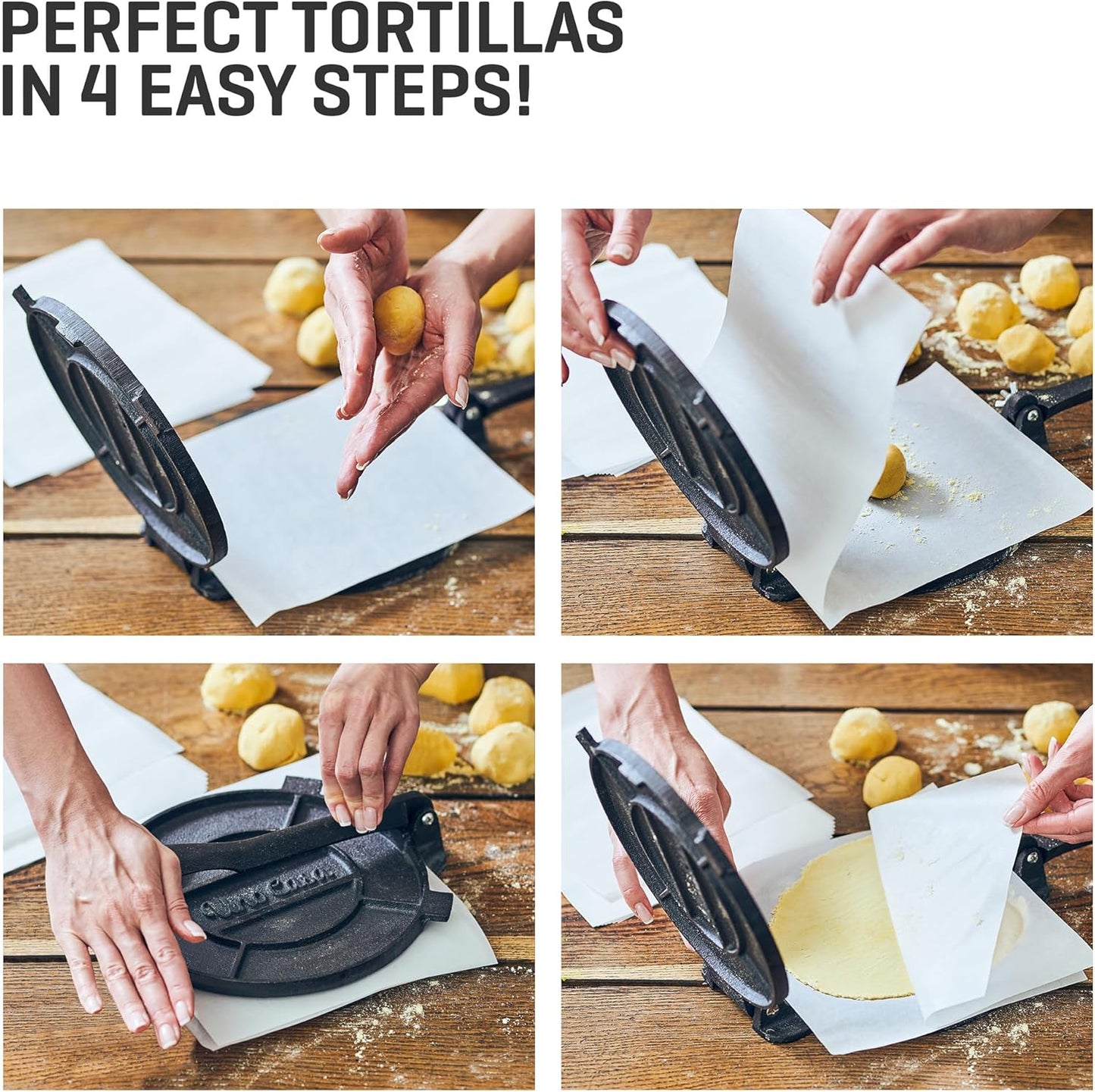 Tortilla-Presse mit Wärmer & Pergamentpapier, 8 Inch with Tortilla Warmer