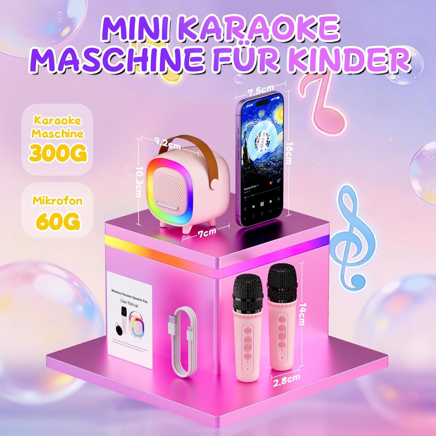 Karaoke Maschine mit LED & Stimmeffekten für Kinder