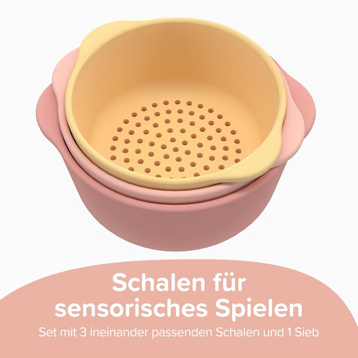 Silikonschalen-Set mit Sieb, Koralle