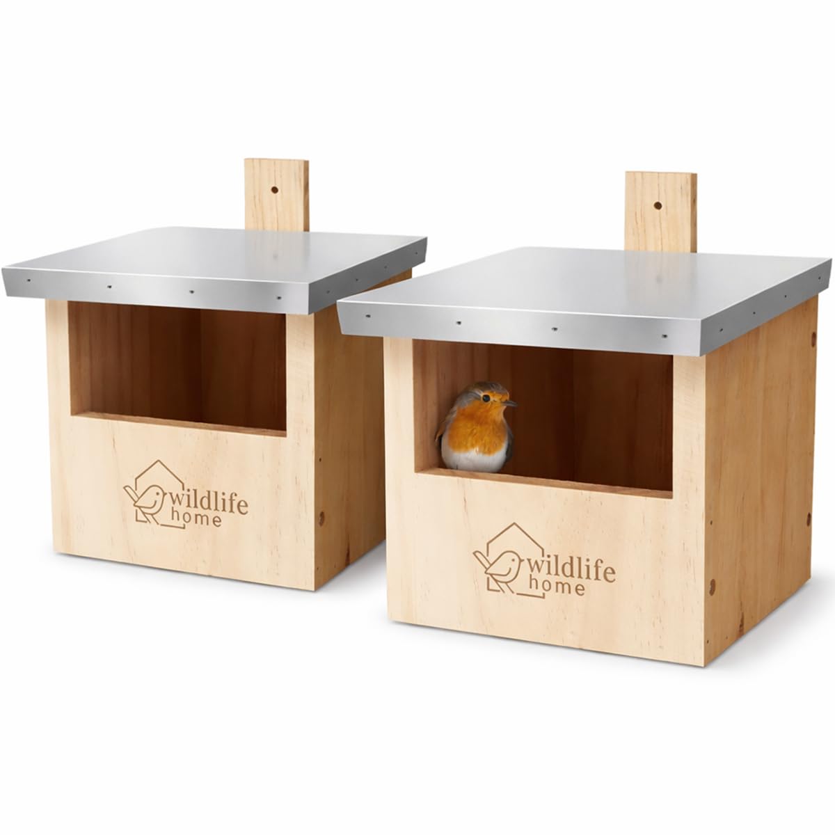 Vogel Nistkasten für Zaunkönig & Halbhöhlenbrüter, 2 Stück, 2 x Halbhöhle mit Metalldach