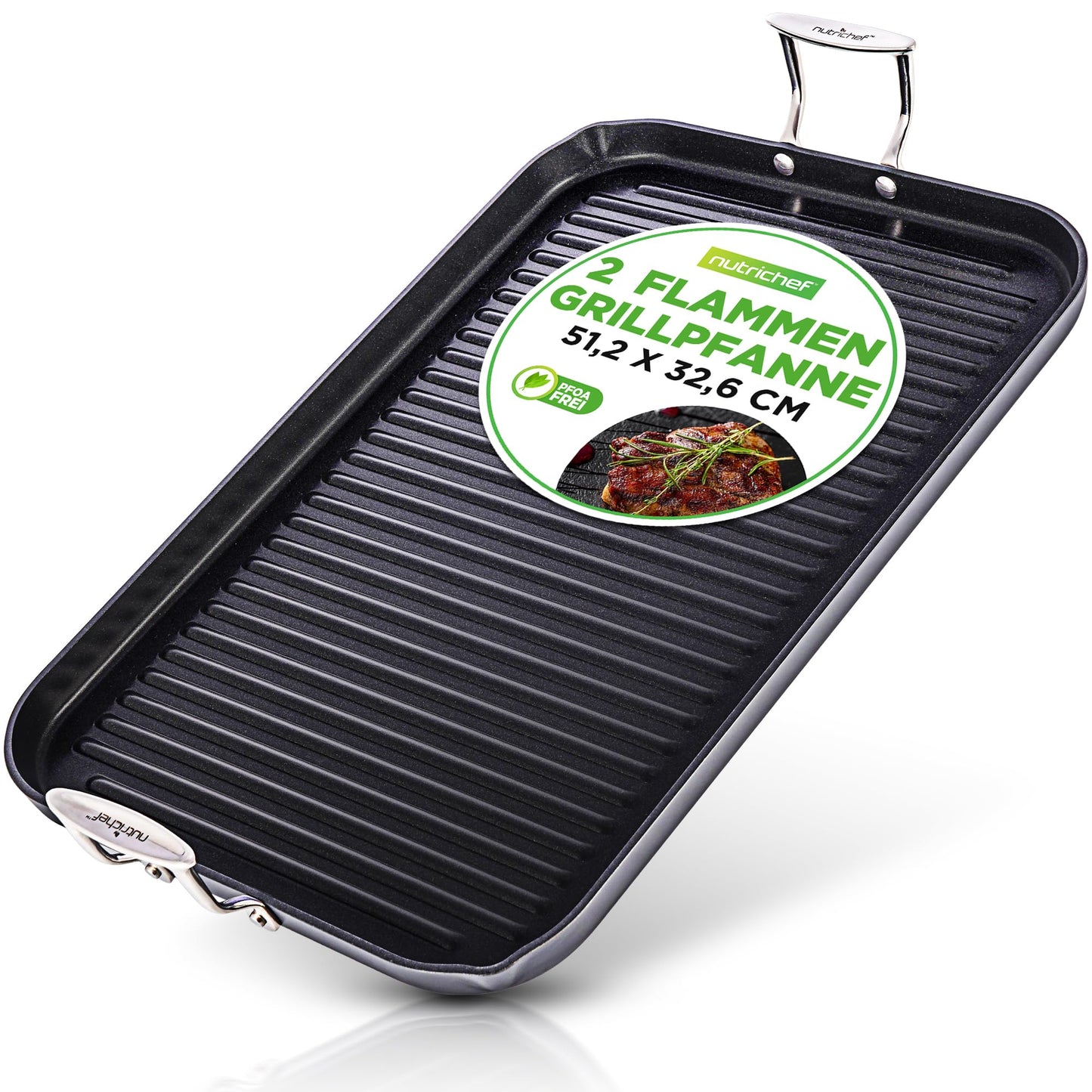Antihaft-Grillpfanne für Gasgrill & Herd, Geriffelte Grillfläche
