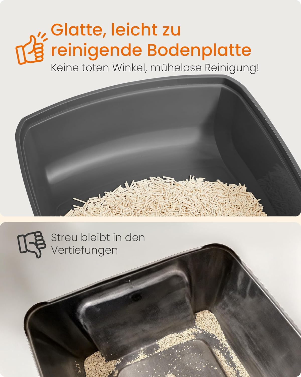 PPT009GN01 Katzentoilette mit hohen Seitenwänden, schiefergrau XL (50,5 x 37,5 x 19,5 cm) offen