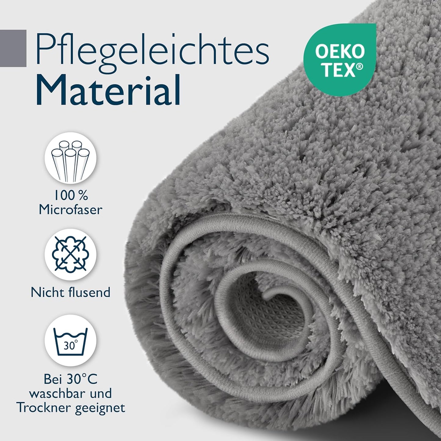 Rutschfeste Hochflor-Badematte, 60 x 100 cm Hellgrau