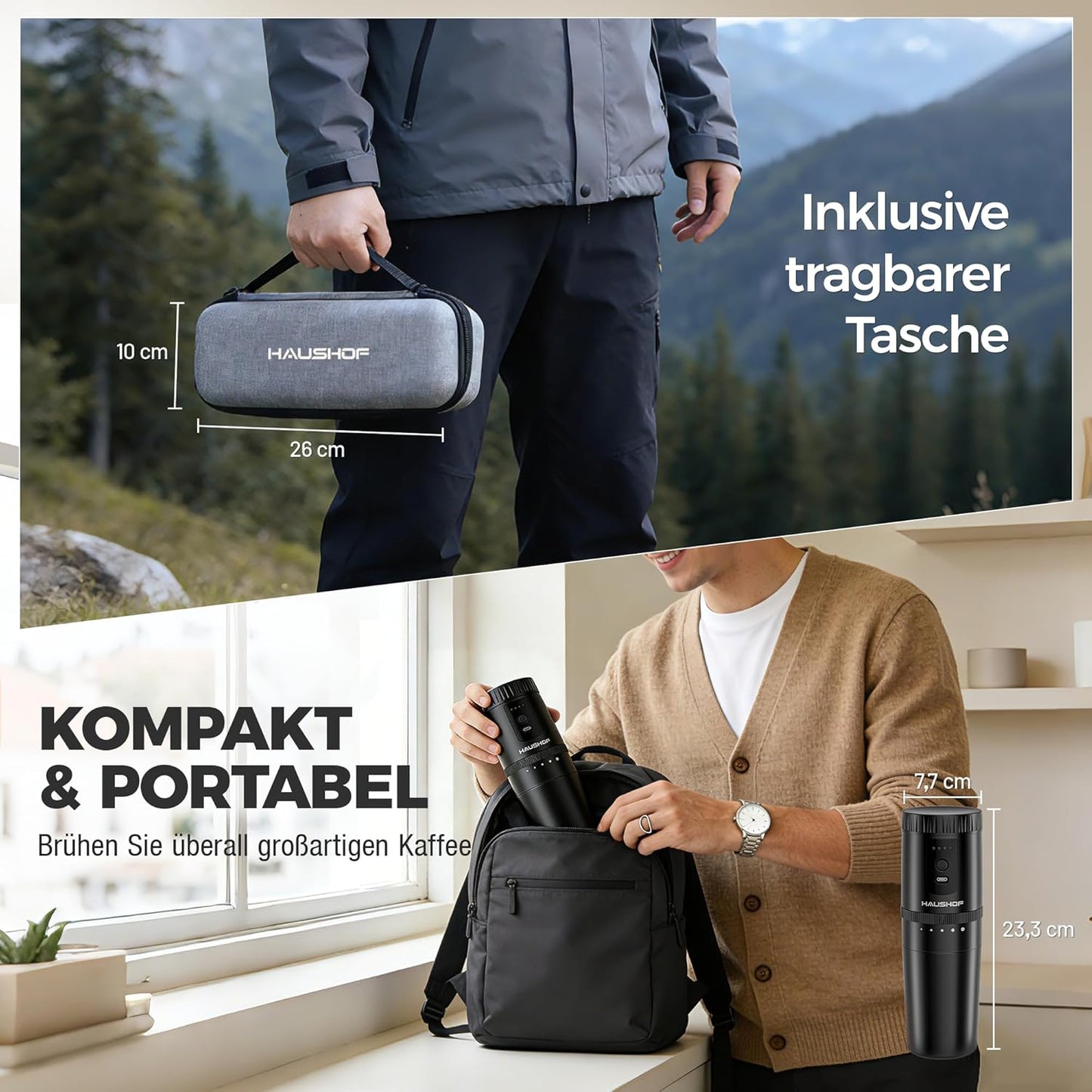 Elektrische Kaffeemühle mit Thermobecher, Schwarz