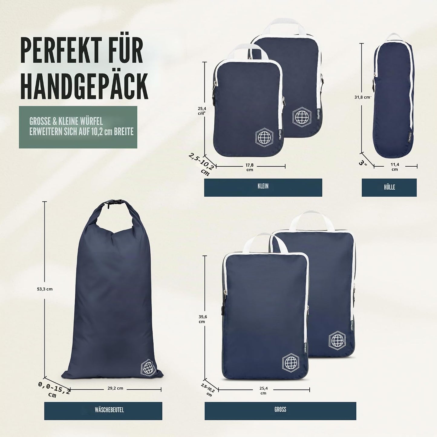 6-teiliges Kompressions-Packwürfel Set, Blau 6Piece