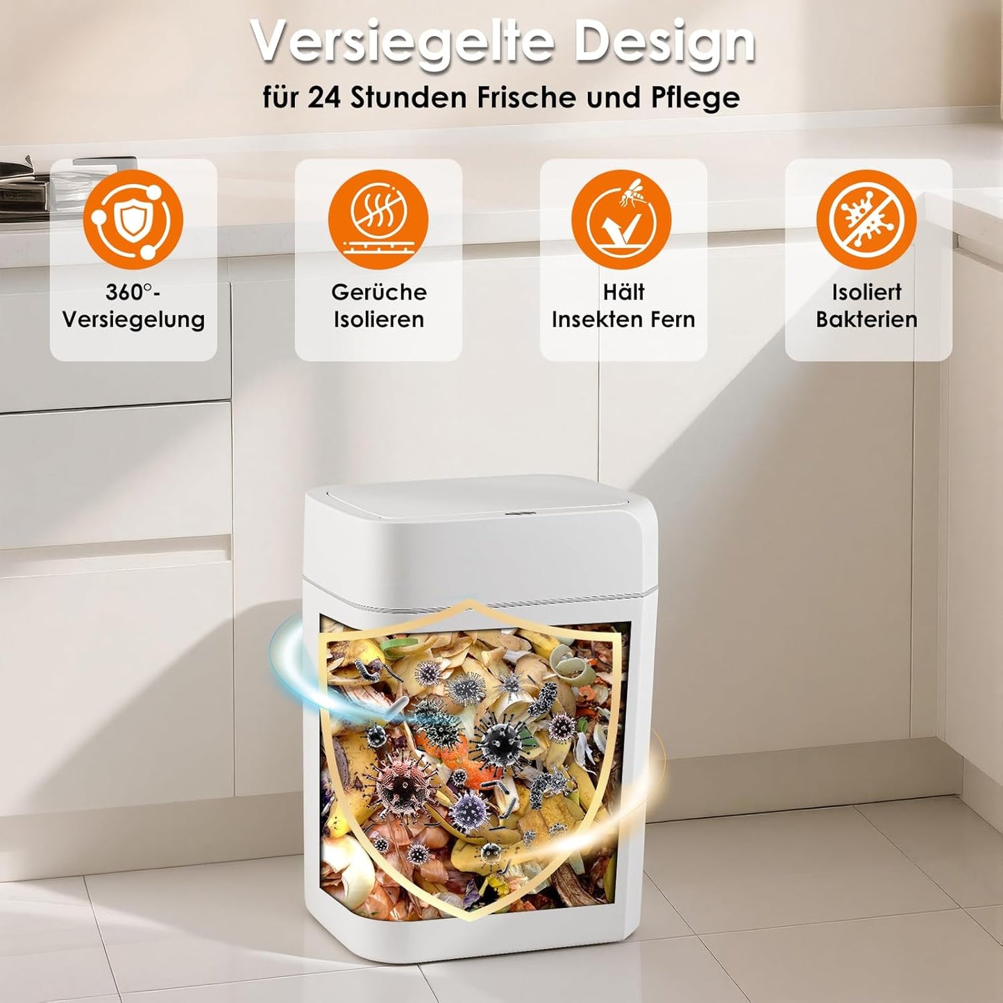 Automatik Touchless Mülleimer mit Sensor, Weiss