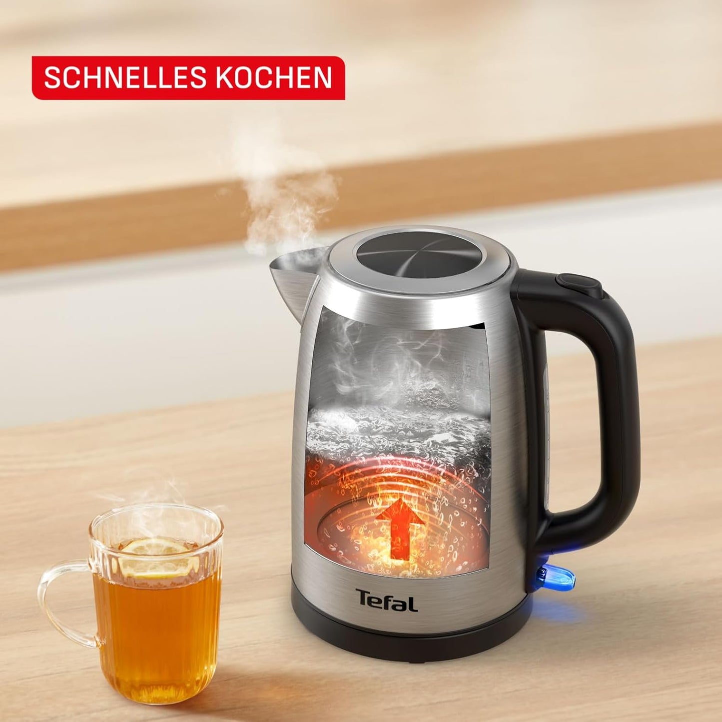 Wasserkocher mit abnehmbarem Anti-Kalk-Filter, Edelstahl 1.7L