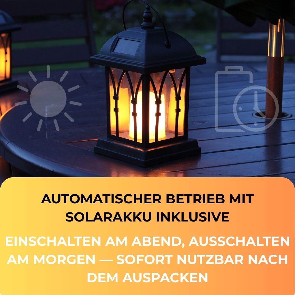 Solar-Gartenlaterne mit LED Flacker-Effekt, 27 cm