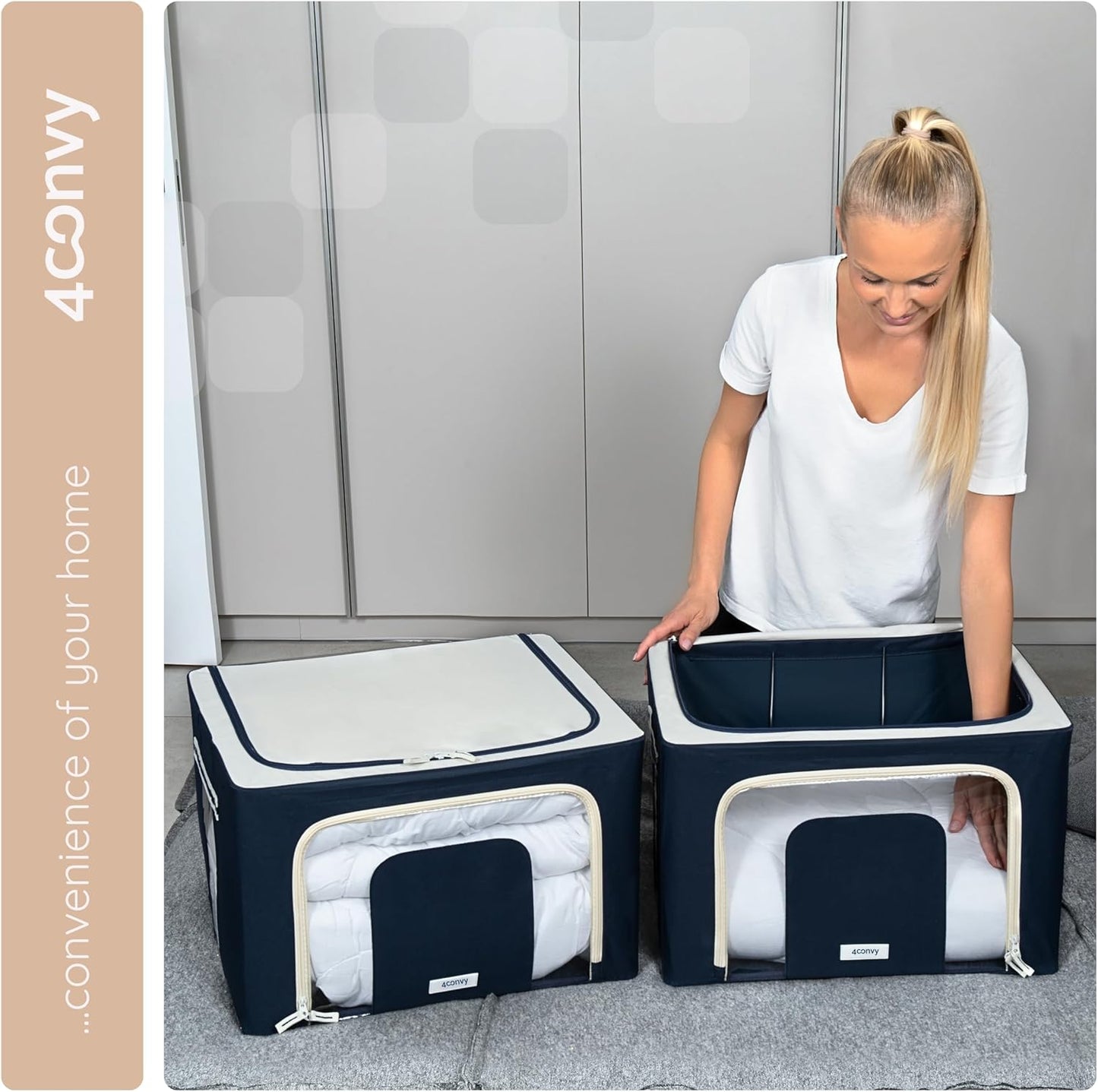 Faltbare Kleideraufbewahrungsbox mit Reissverschluss, 2er-Set, Blau 2x66L