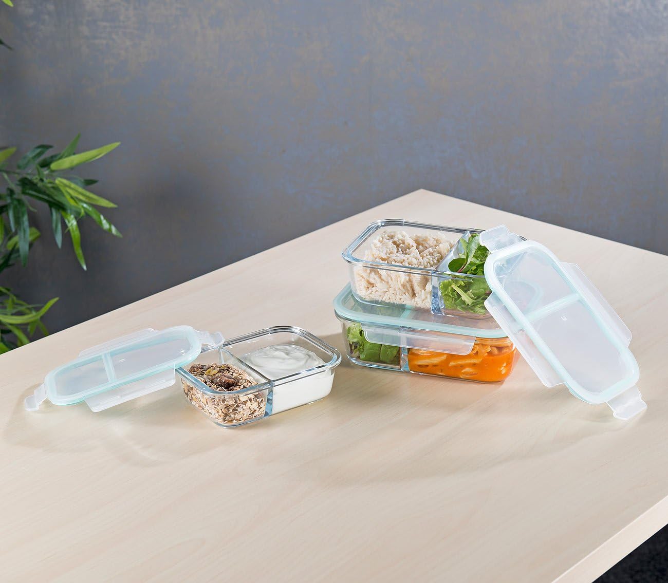 3-teiliges Frischhaltedosen-Set mit 2 Kammern