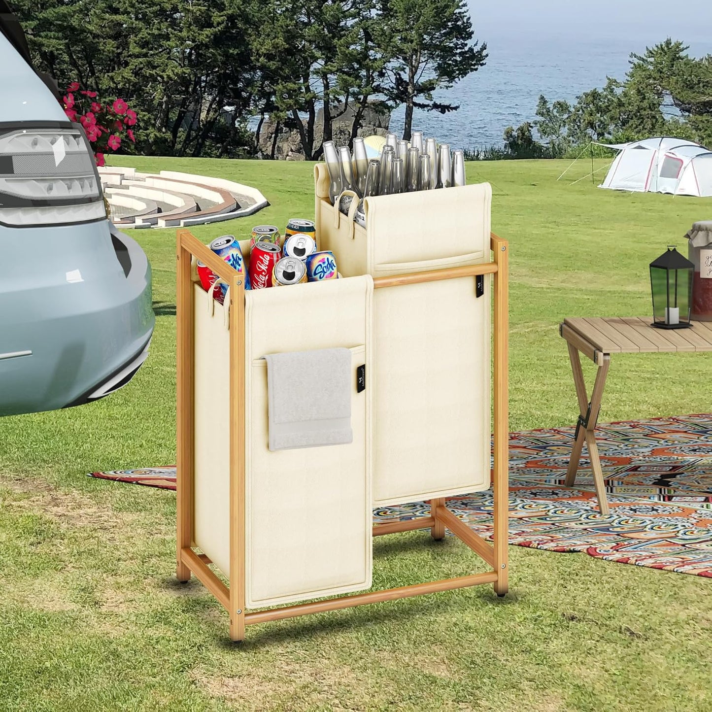 Pfandflaschen Sammelbehälter 100L, 2 Fächer, 100l Beige