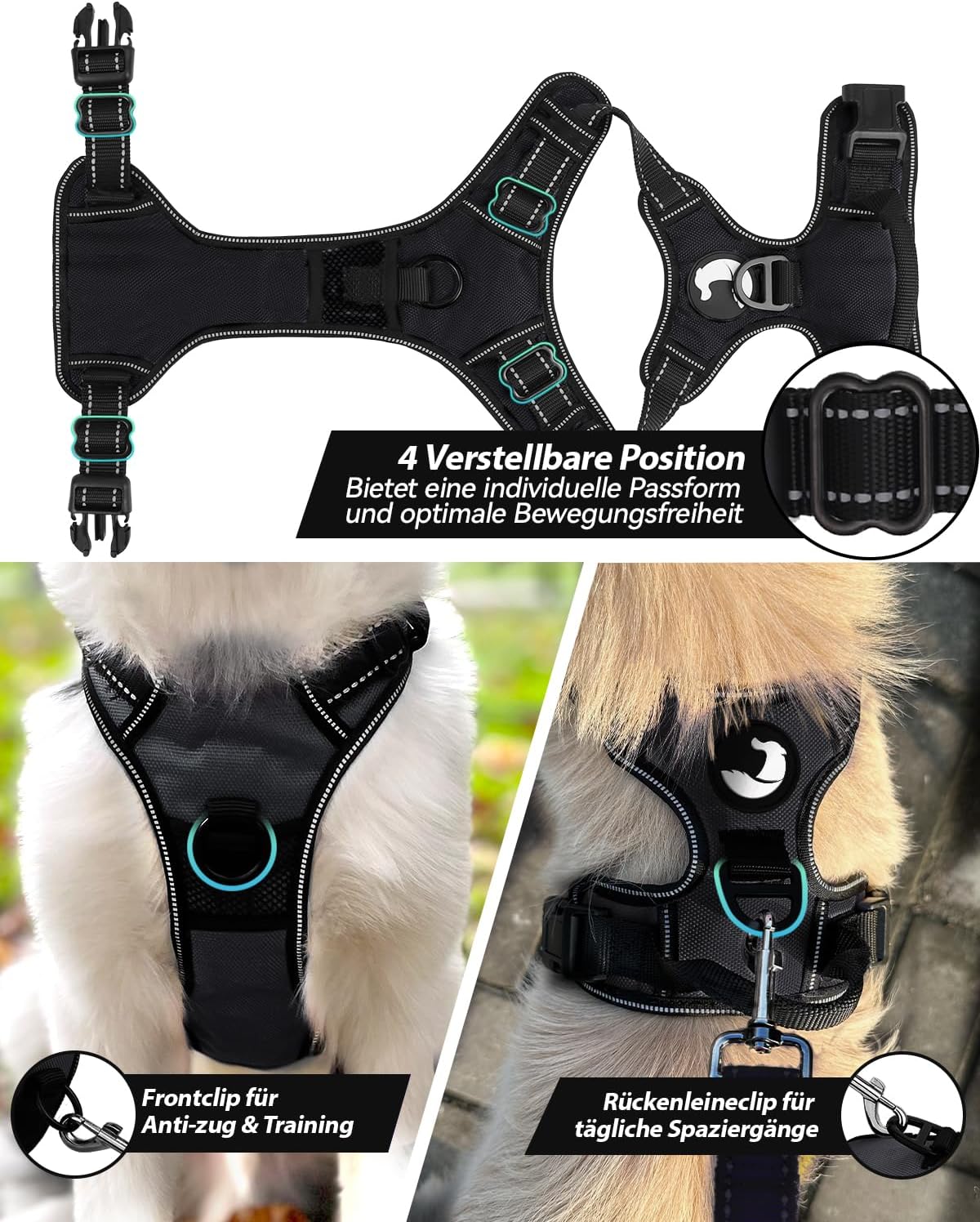 Reflektierendes Hundegeschirr, L (1er Pack) Schwarz