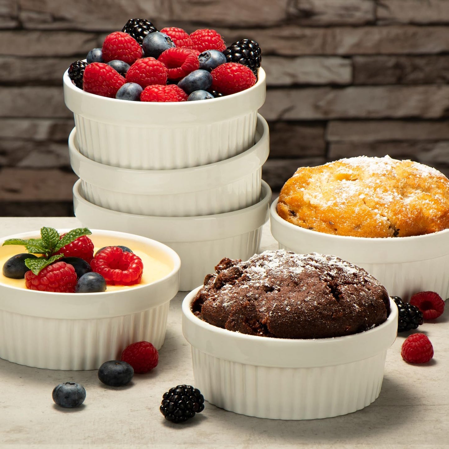 Soufflé- und Dessertförmchen, 12 Stück, weiss - 12 Stück Ø 9cm
