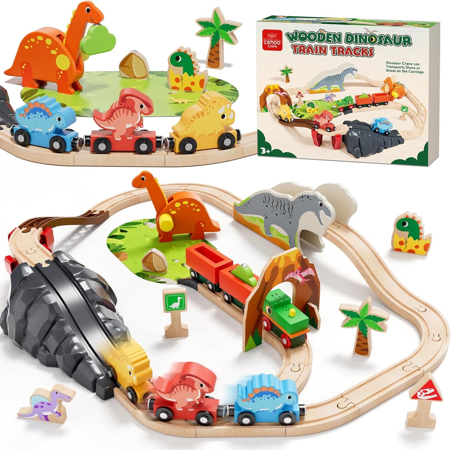 Holzeisenbahn-Set mit Dinosaurier, Dinosaurier