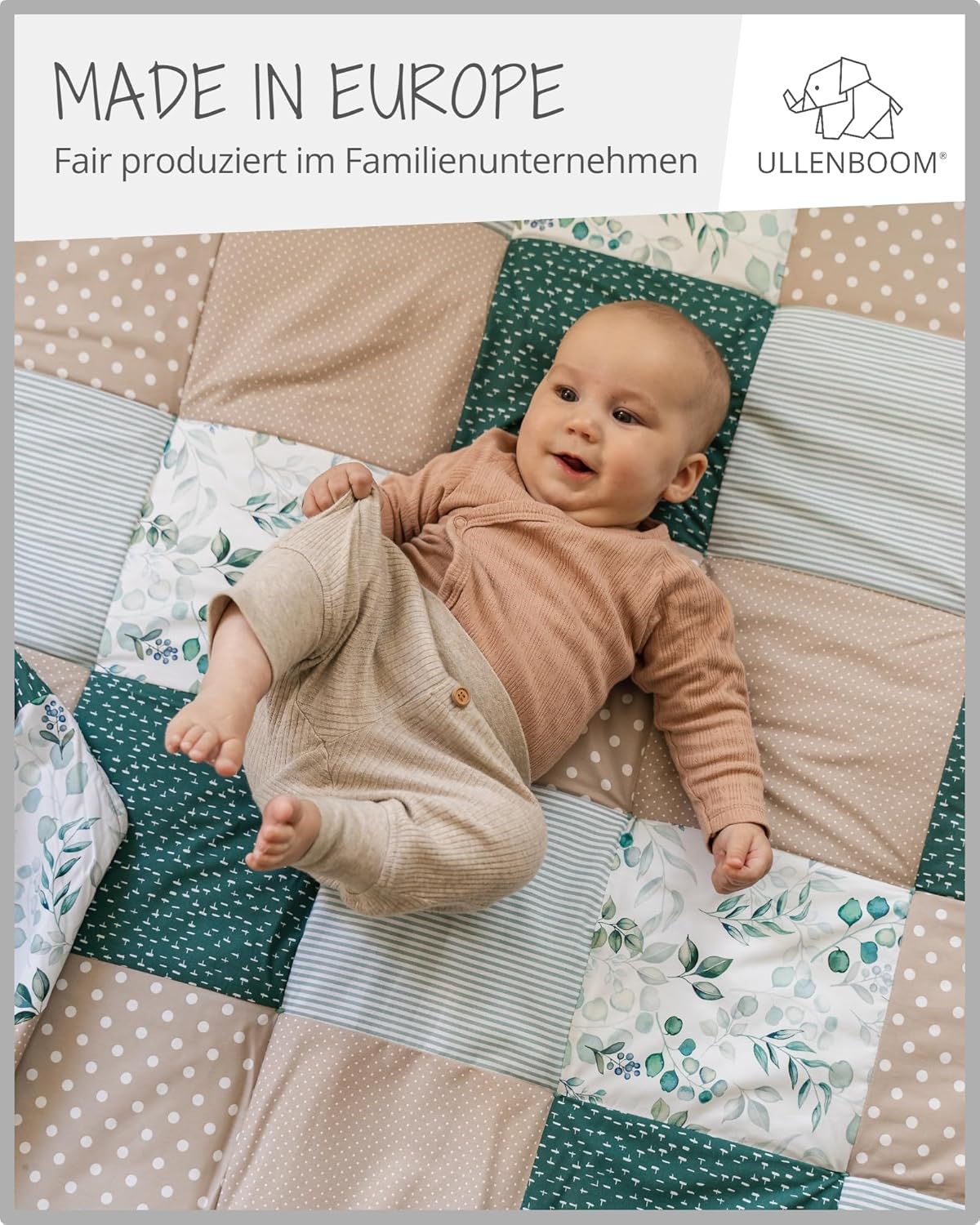 Krabbeldecke Baby (100x100 cm, OEKO-TEX, gepolstert), Eukalyptus 100 x 100 cm