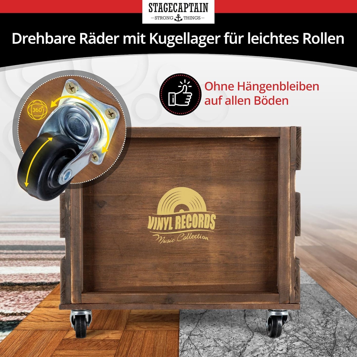 Schallplattenkiste Emil auf Rollen, Bambus Braun 1