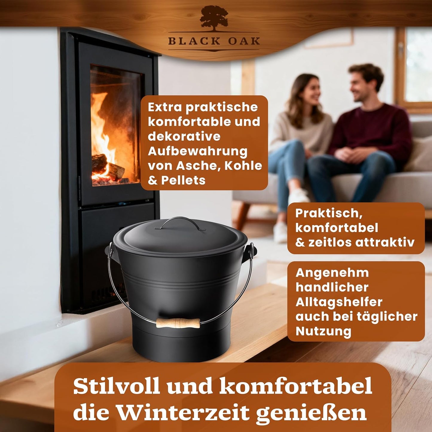 Ascheeimer Set Lanin mit Zubehör, Lanin 8L HELL Eimer + Kehrset