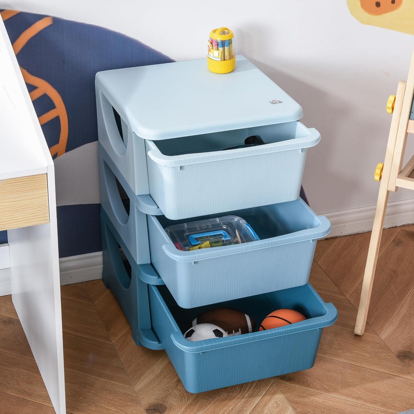 Kinder-Schubladenschrank mit Aufbewahrungsboxen, 37L x 37B x 56,5H cm Blau
