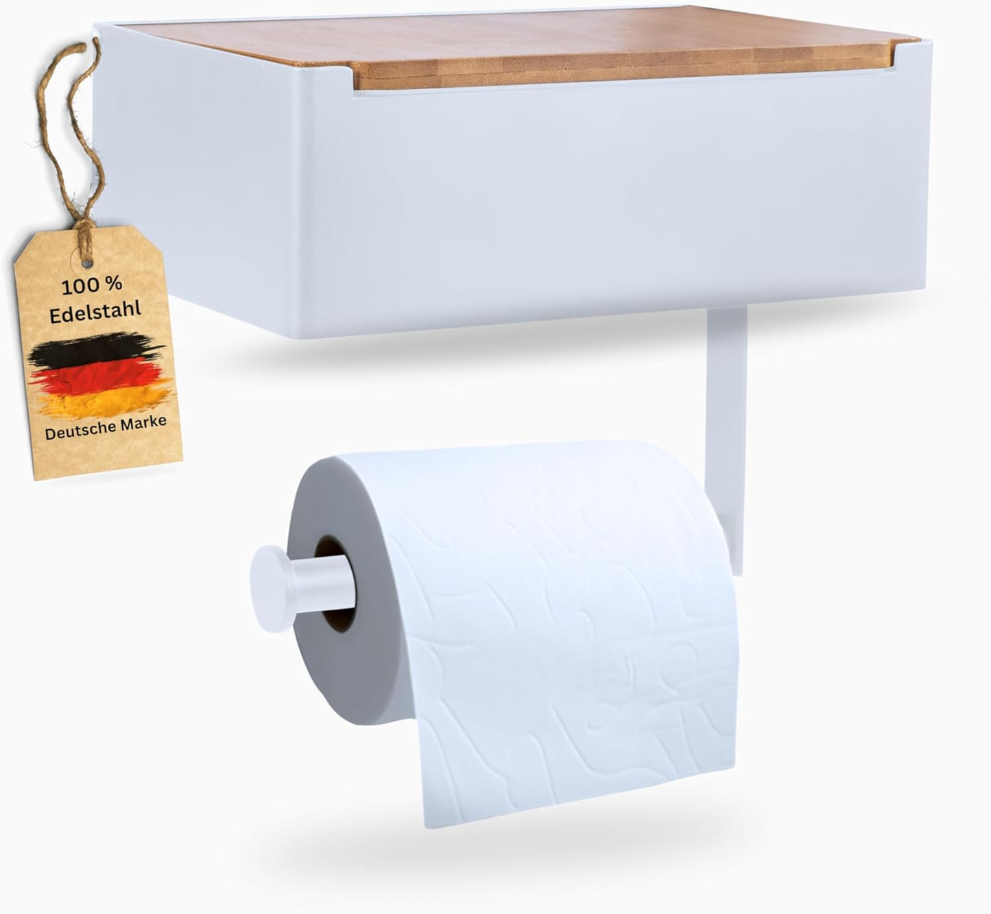Toilettenpapierhalter mit Feuchttücherbox, Weiß-bambus