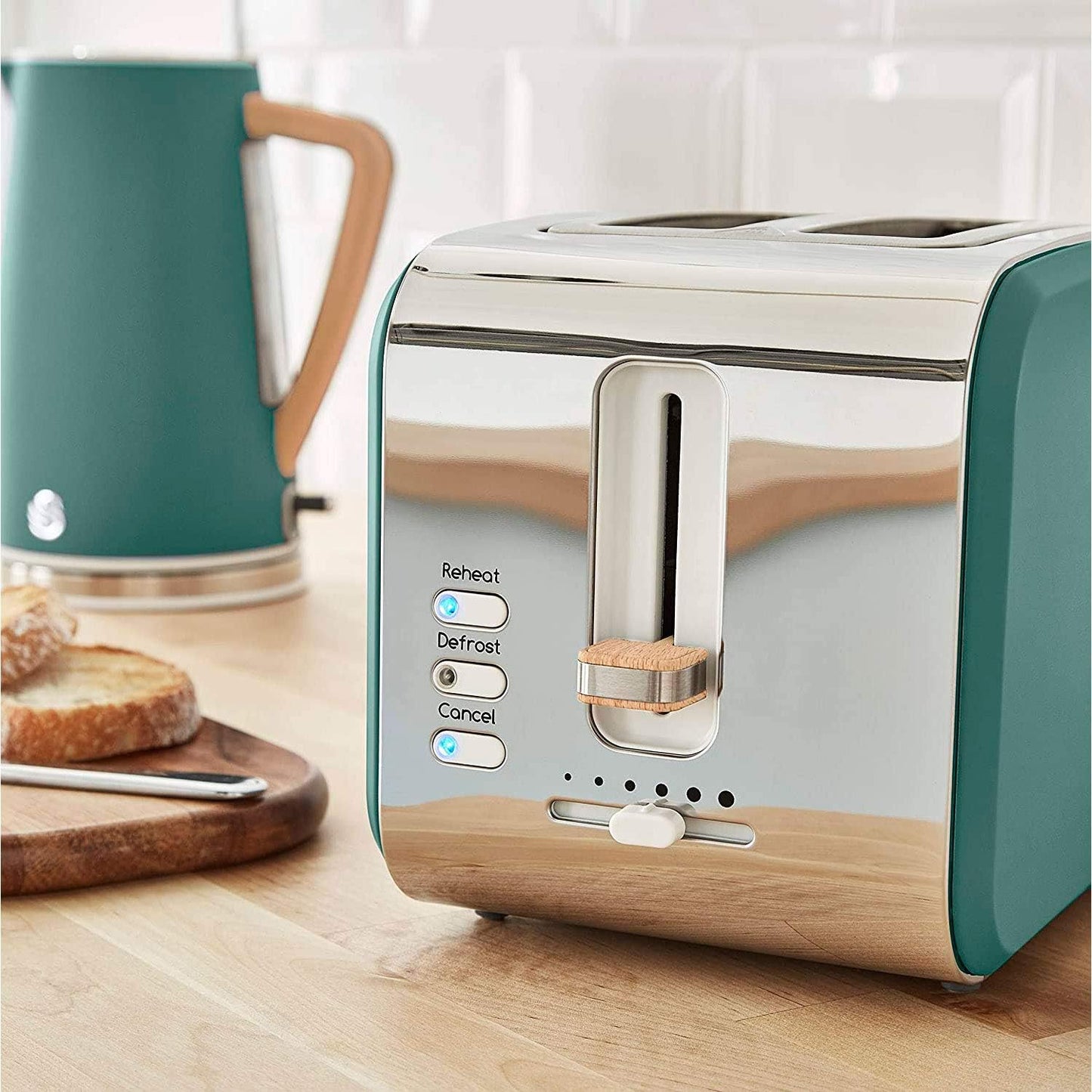 Breitschlitz-Toaster mit 6 Bräunungsstufen, Grün, Matt