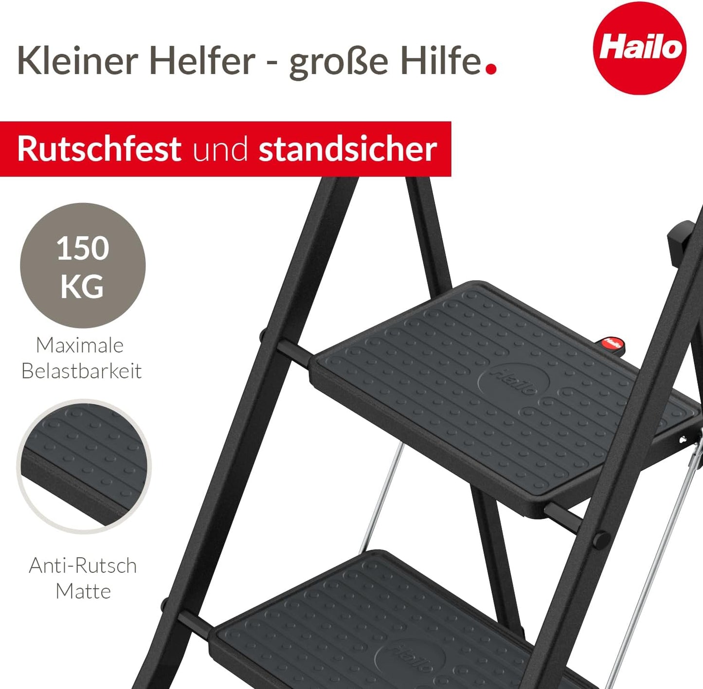 K77 ComfortLine Klapptritt, 2-stufige Trittleiter, Schwarz 2 Stufen