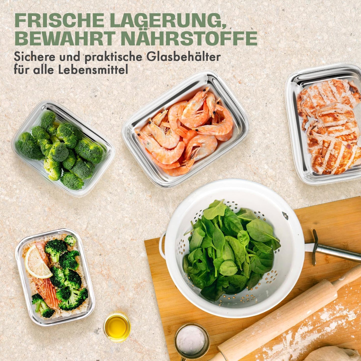 Vorratsdosen-Set aus Glas (3-teilig, luftdicht), Meal Prep Boxen 3er Set