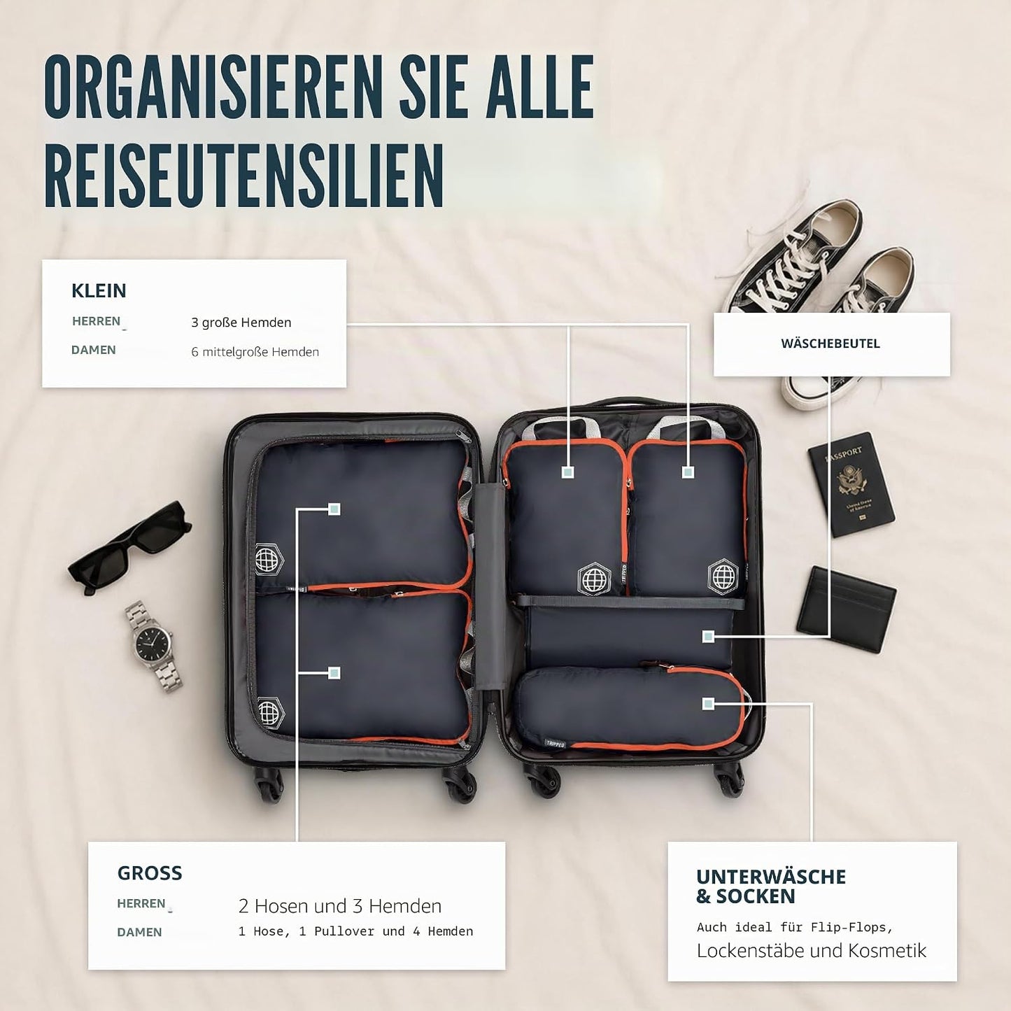 Reise-Kompressionswürfel-Set, Grau 6Piece