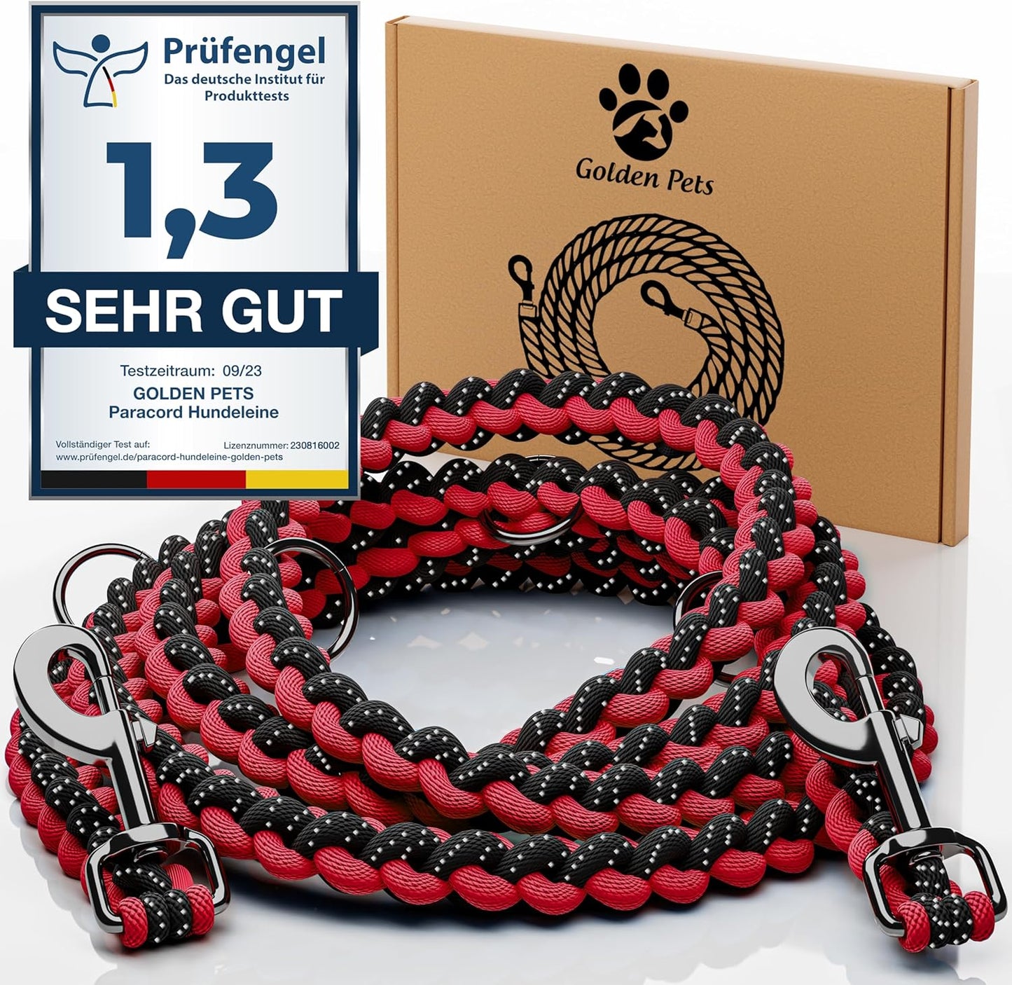 Reflektierende Hundeleine, rot - schwarz / 2 m Hunde ab 15 kg