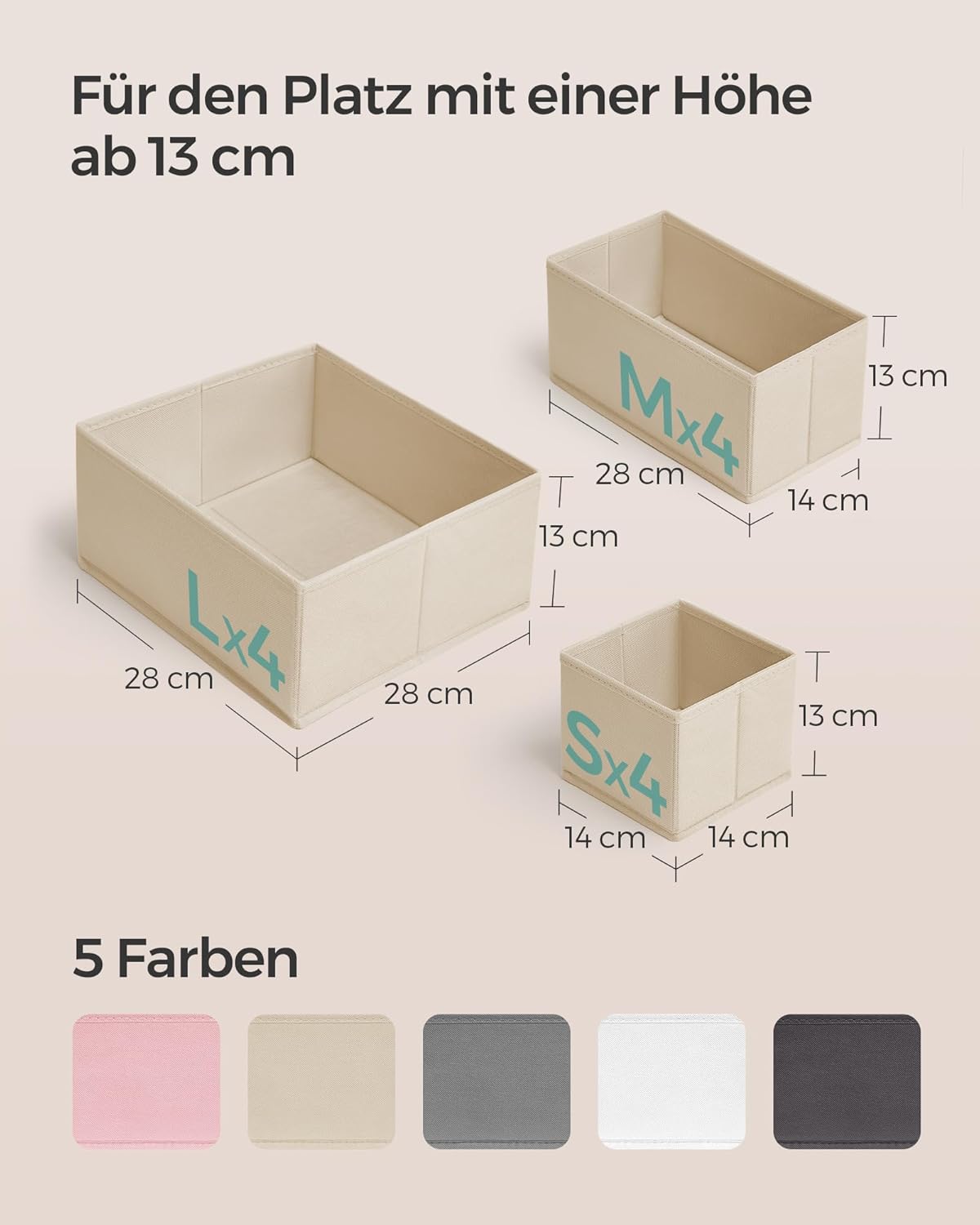 12-teiliges Schubladen Organizer Set, 12er Set Sandbeige