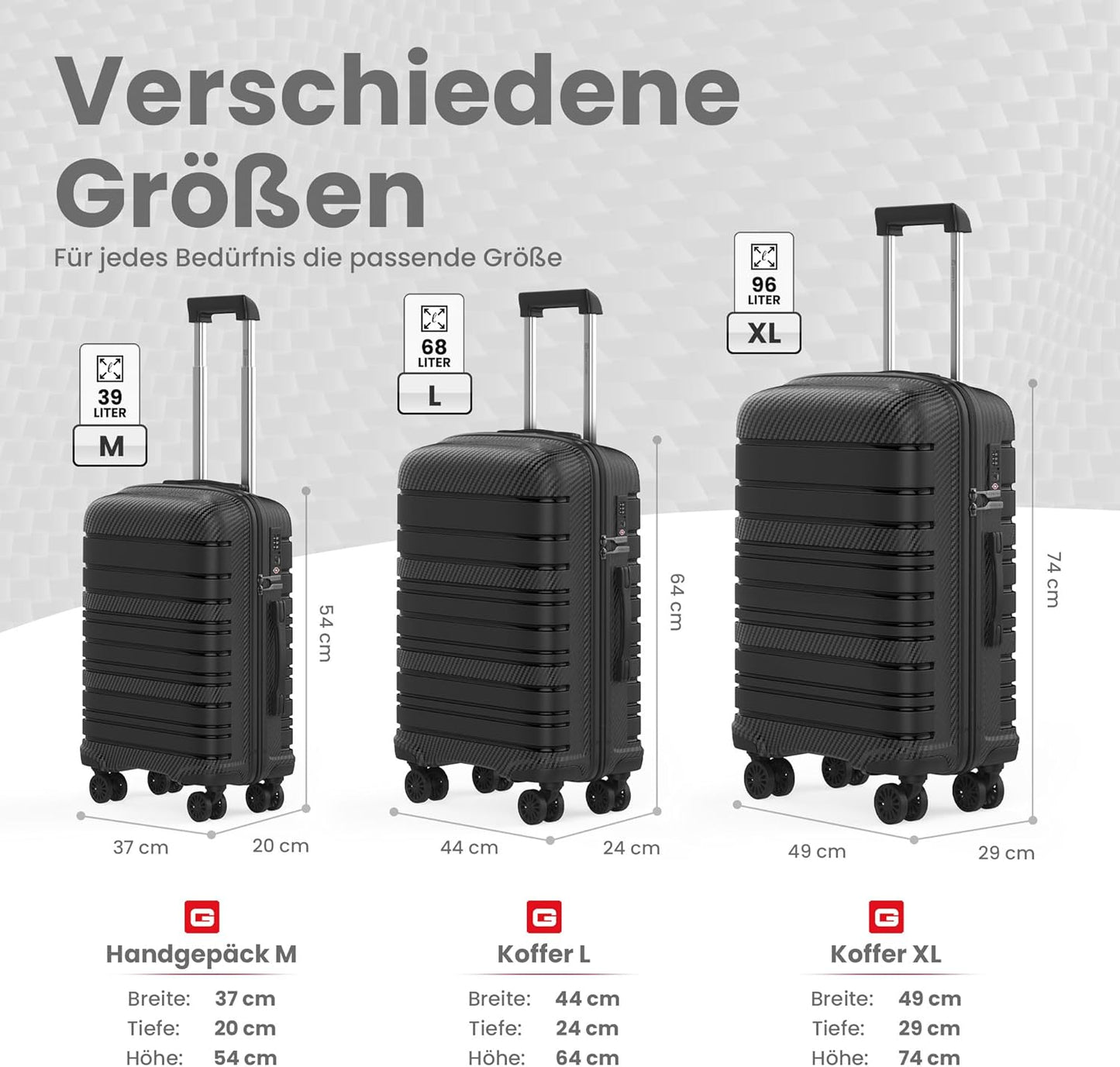 Leichter Hartschalenkoffer, L Schwarz