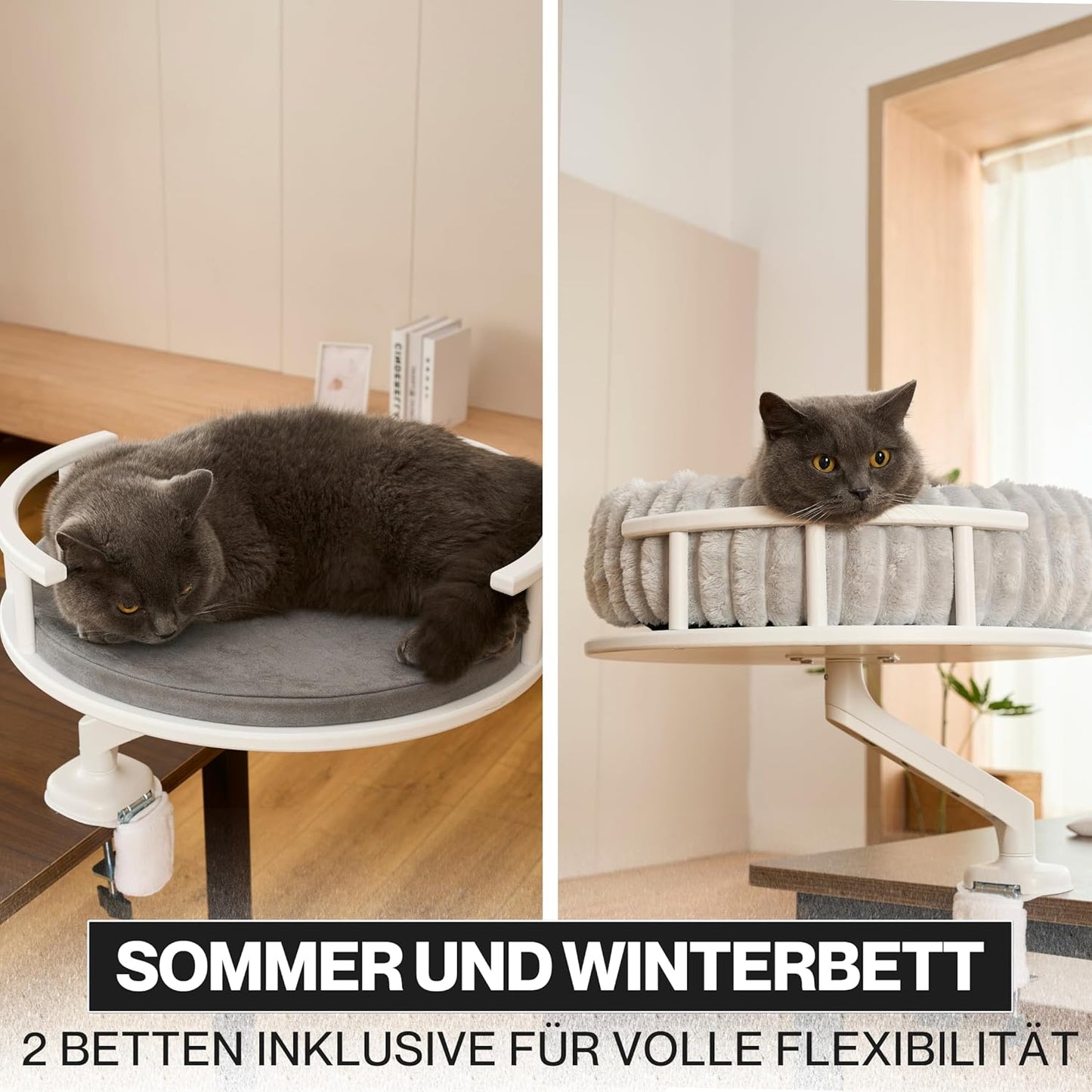 Katzenbett Schreibtischplattform mit 2 Betten, Weiß