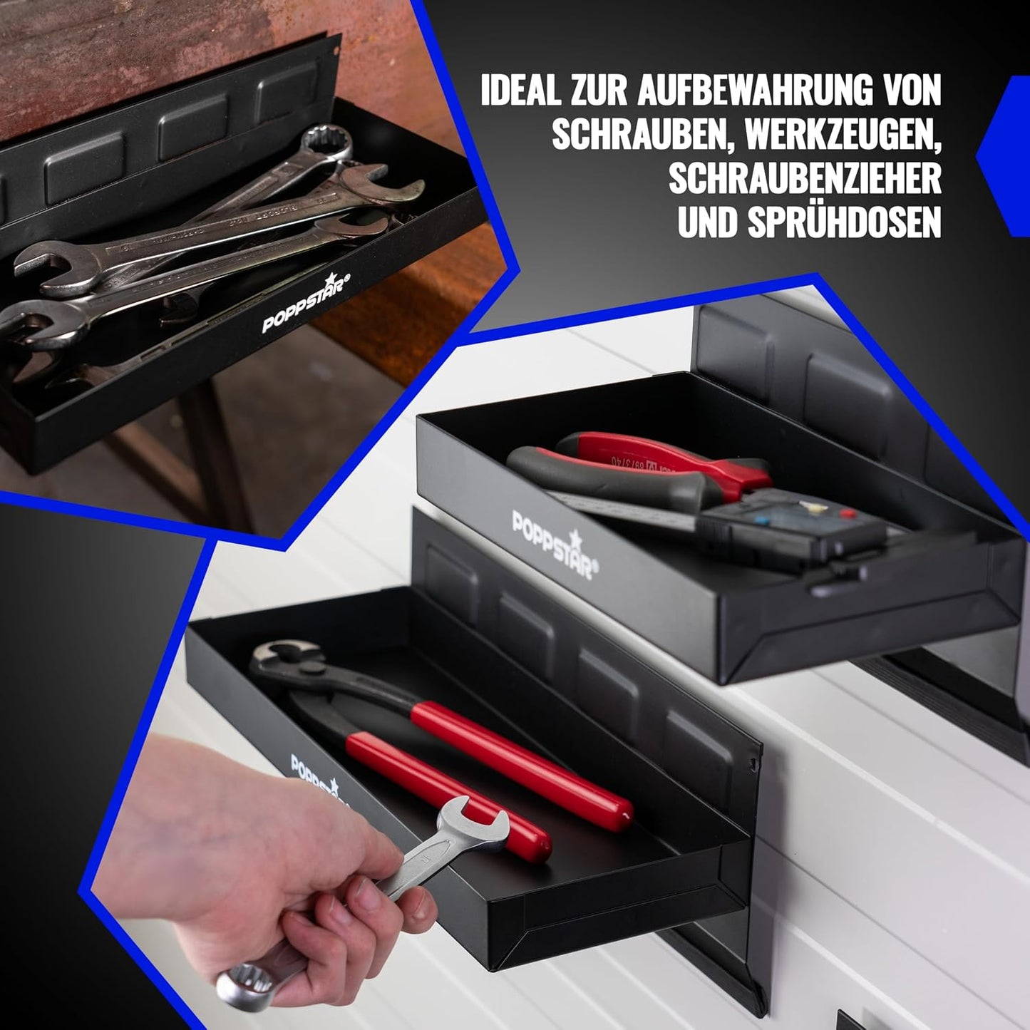Magnetische Werkzeugschalen, 3 Stück, Stahl, 3 Ablagen