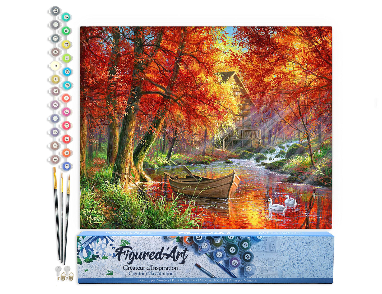 Malen nach Zahlen Set Boot am Herbstfluss, Boot am Herbstlichen Fluss 40x50cm (Ohne Rahmen)